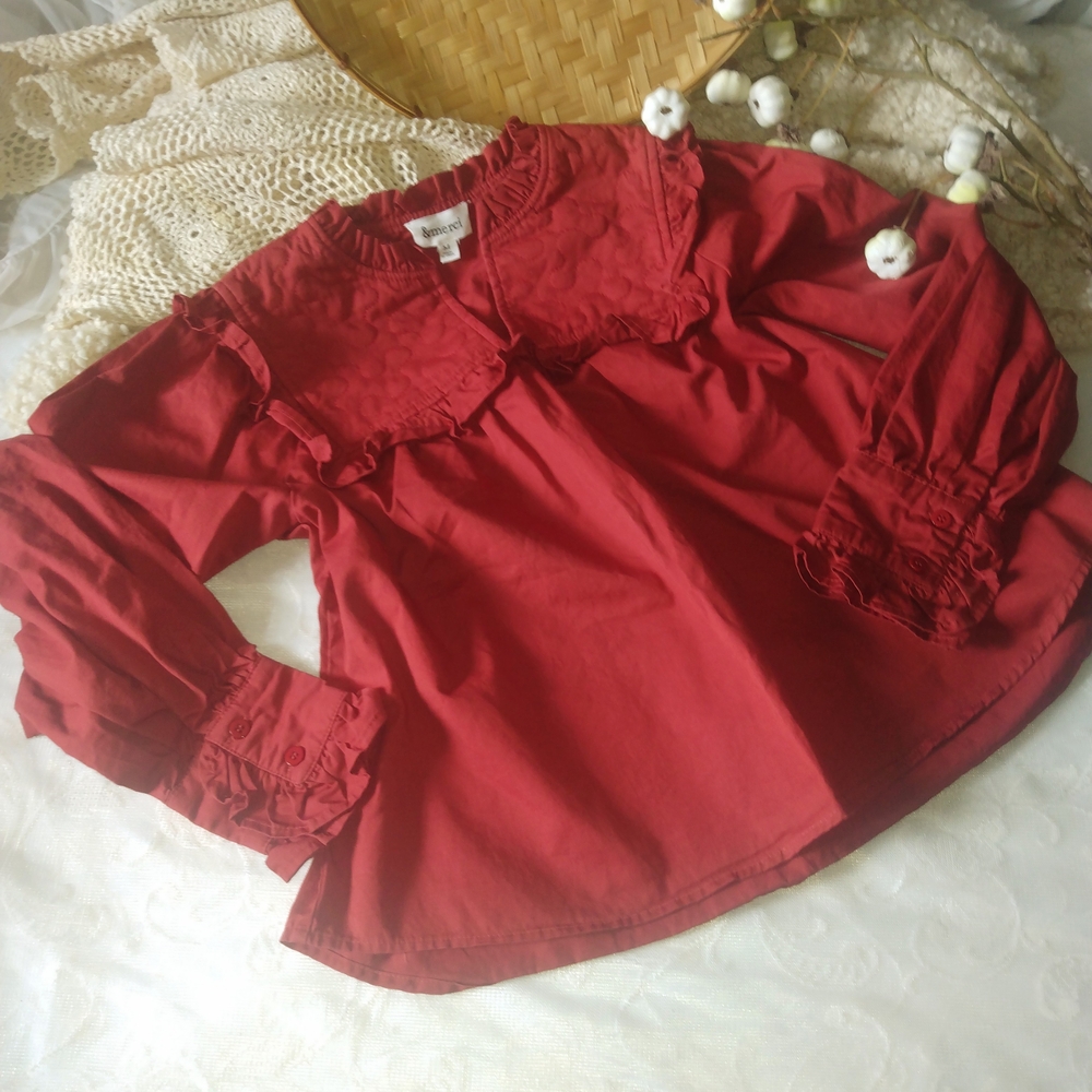 Red Ruffled Quilted Top